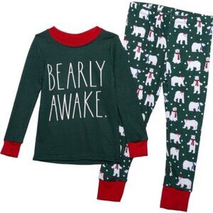 NWT! Rae Dunn Green Bearly Awake Polar Bear Snug Fit Pajamas